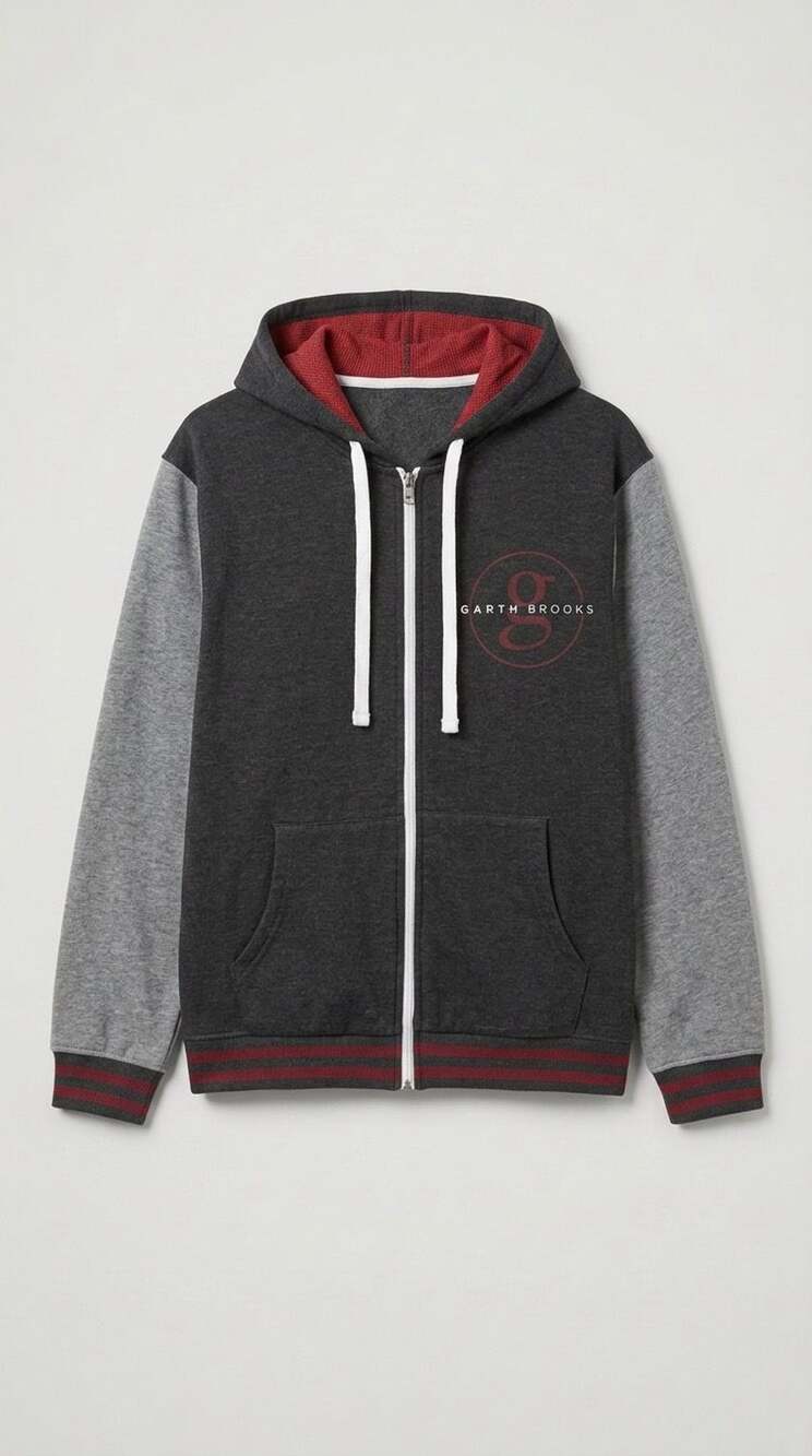 Garth Brooks World Tour Full Zip Hoodie Sweatshirt Dark Gray Size M